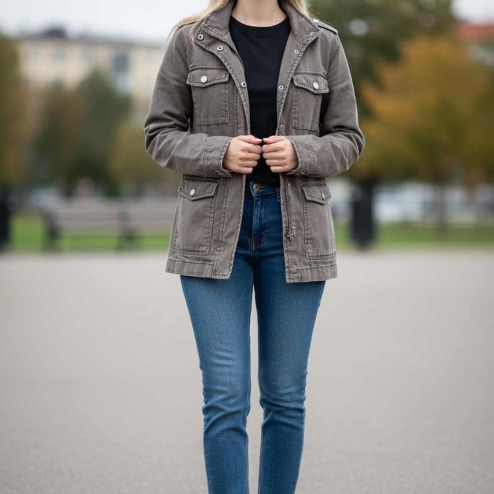 American Eagle Gray Utility Jacket Military Style S